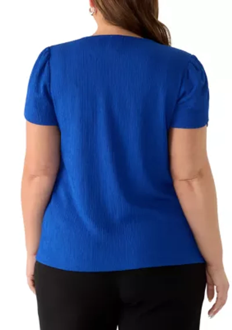 Plus Tulip Sleeve Textured Knit Top