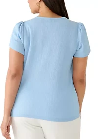 Plus Tulip Sleeve Textured Knit Top