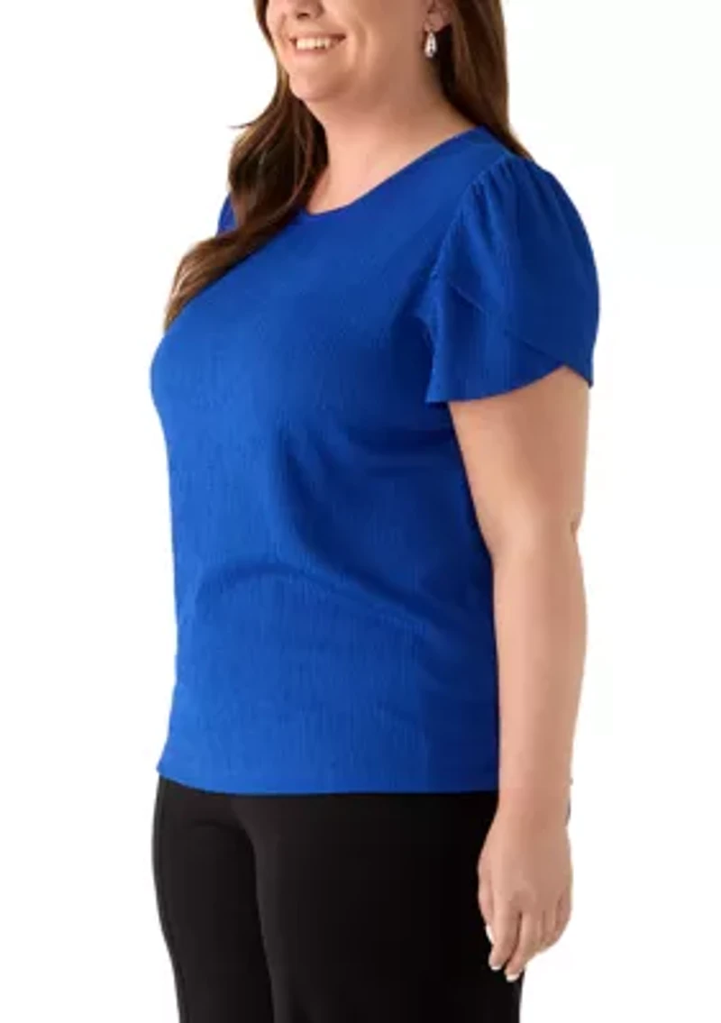Plus Tulip Sleeve Textured Knit Top