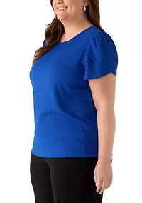 Plus Tulip Sleeve Textured Knit Top