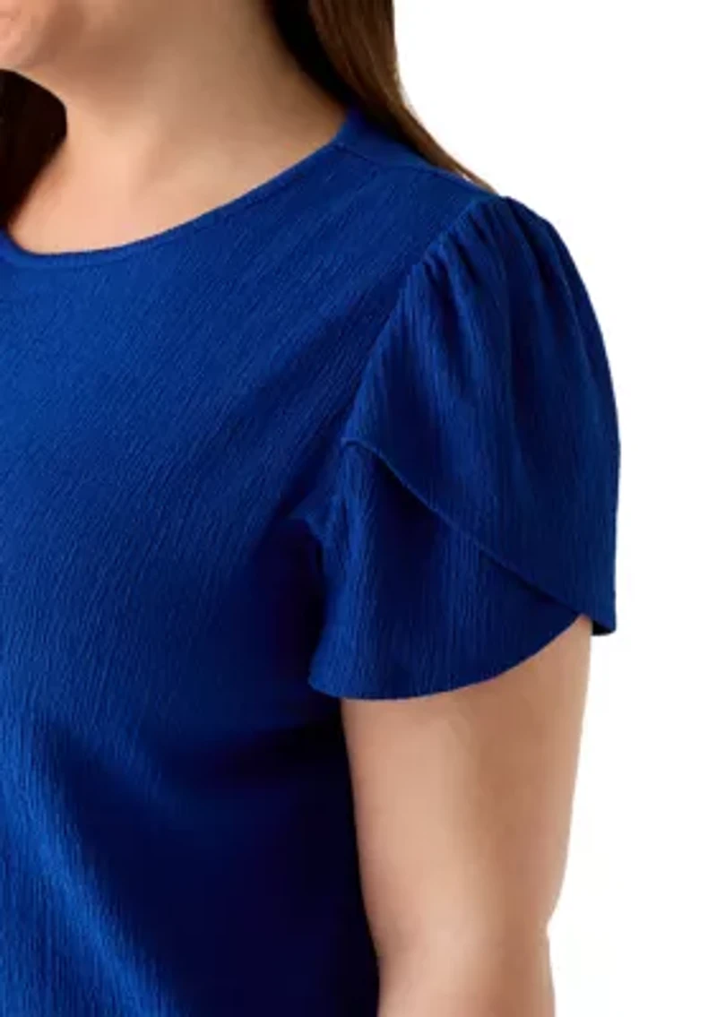 Plus Tulip Sleeve Textured Knit Top
