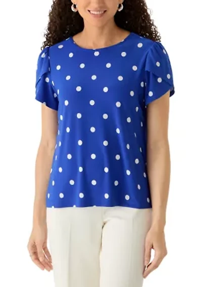 Petite Tulip Sleeve Dot Print Shirt