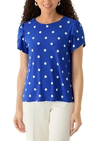Petite Tulip Sleeve Dot Print Shirt