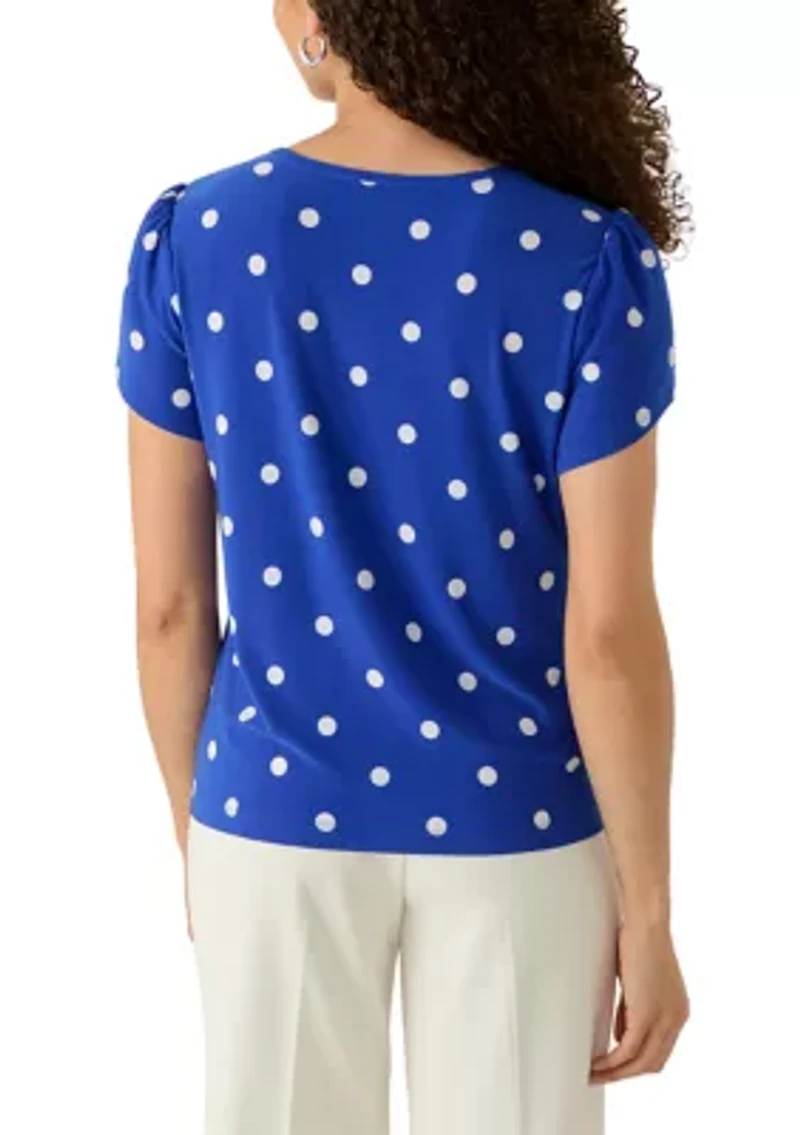 Petite Tulip Sleeve Dot Print Shirt