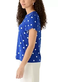 Petite Tulip Sleeve Dot Print Shirt