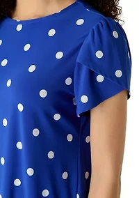 Petite Tulip Sleeve Dot Print Shirt