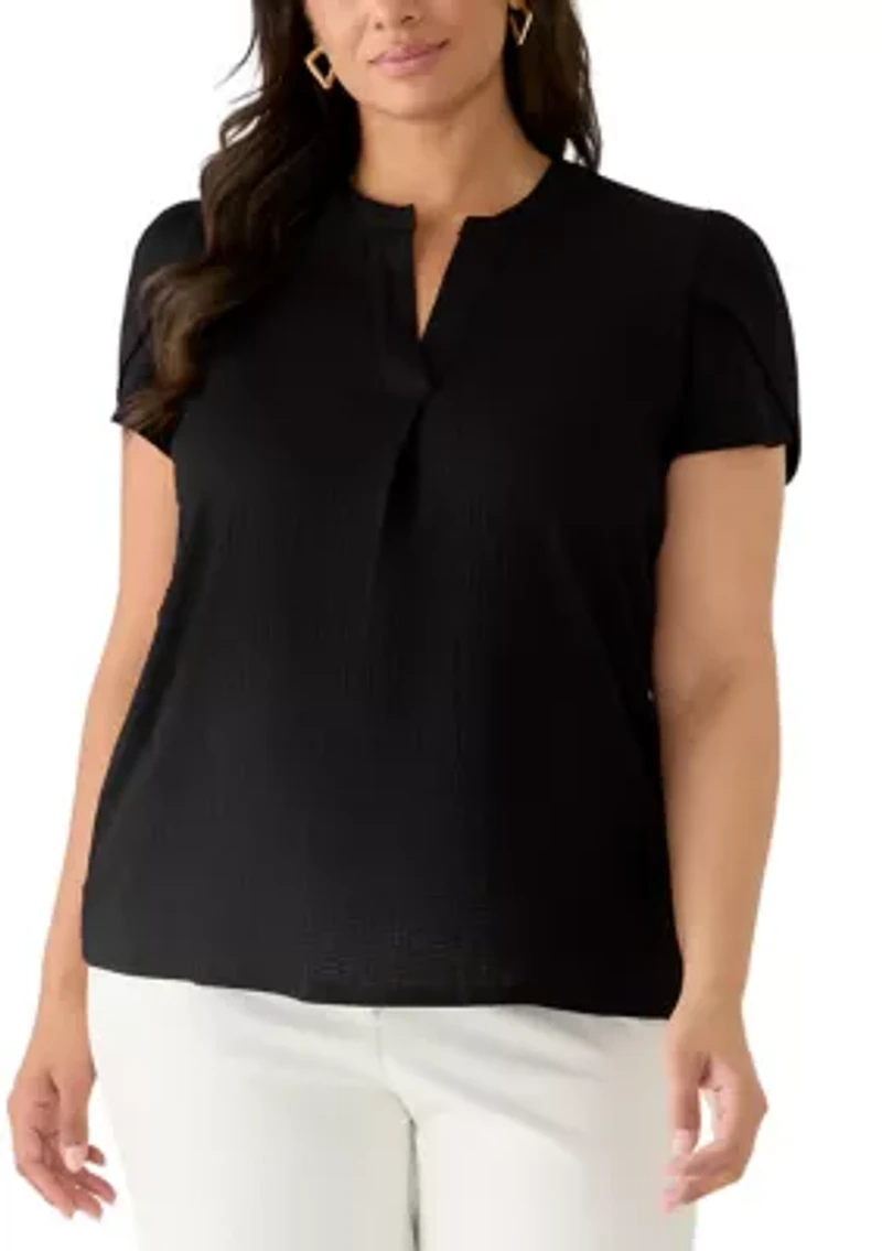 Plus Short Ruffle Sleeve Knit Top