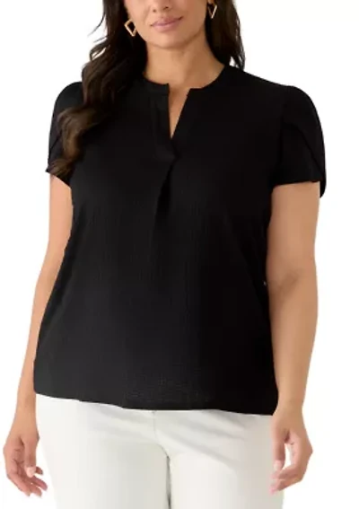 Plus Short Ruffle Sleeve Knit Top