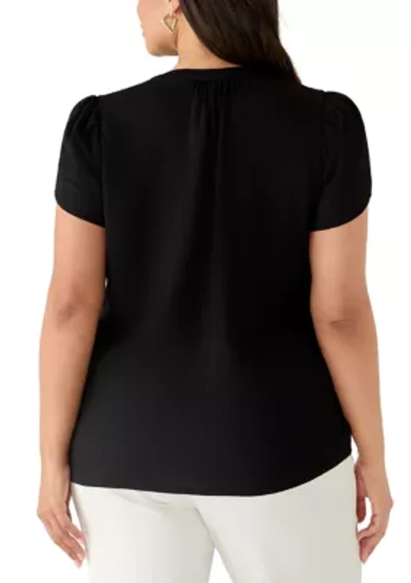 Plus Short Ruffle Sleeve Knit Top