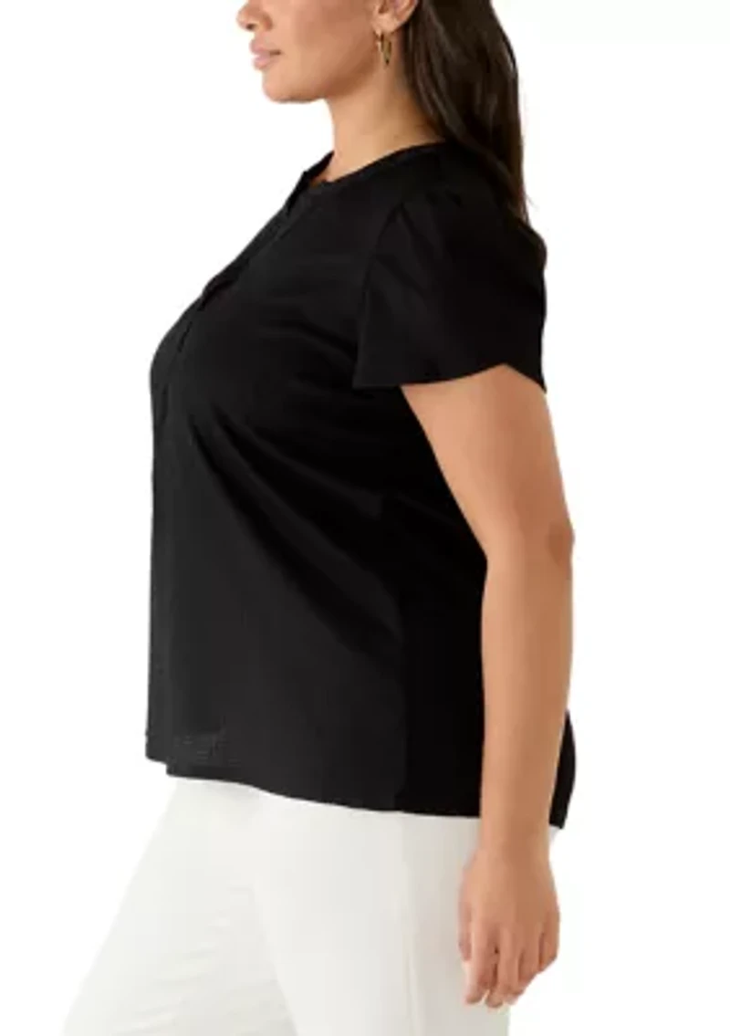 Plus Short Ruffle Sleeve Knit Top