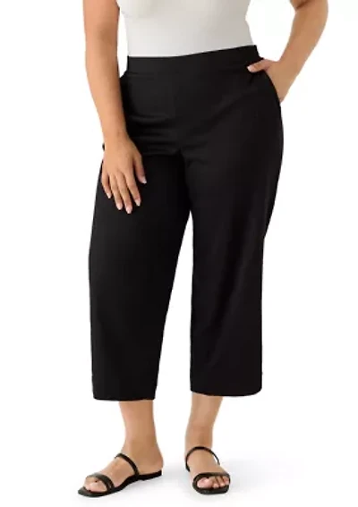 Plus Textured Knit Cropped Pants