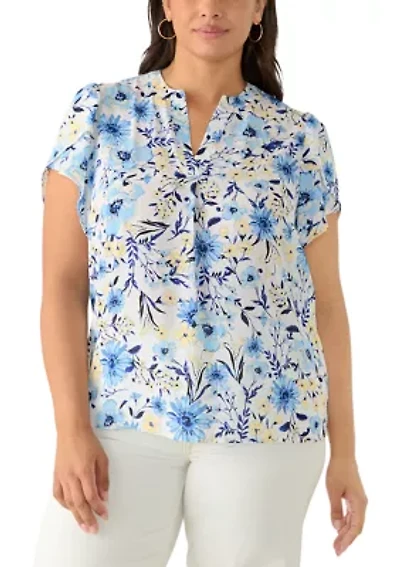 Plus Short Sleeve Tulip Woven Blouse