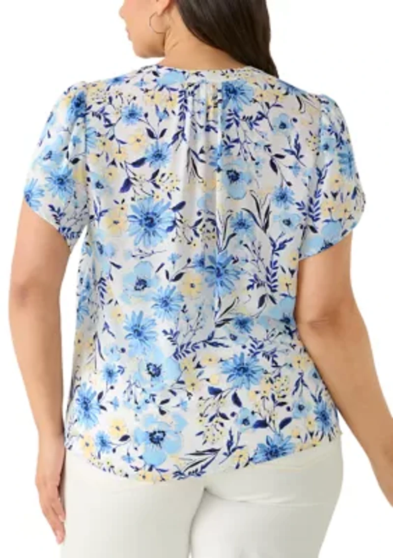Plus Short Sleeve Tulip Woven Blouse