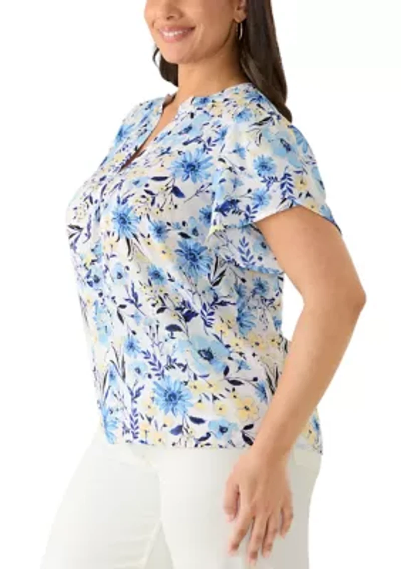 Plus Short Sleeve Tulip Woven Blouse