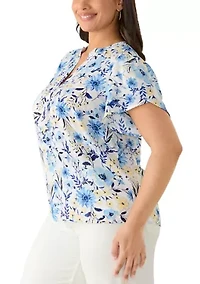 Plus Short Sleeve Tulip Woven Blouse