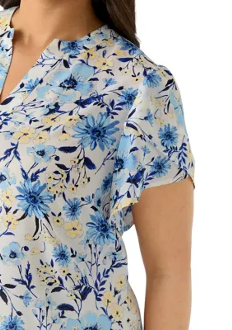 Plus Short Sleeve Tulip Woven Blouse