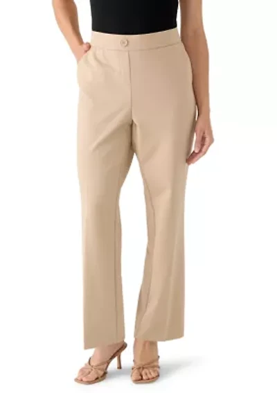 Petite Pull On One Button Faux Fly Ponte Straight Pants