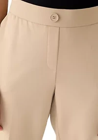 Petite Pull On One Button Faux Fly Ponte Straight Pants