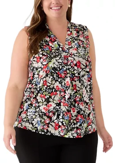 Plus Sleeveless Pleat Front Knit Top