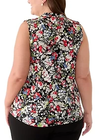 Plus Sleeveless Pleat Front Knit Top
