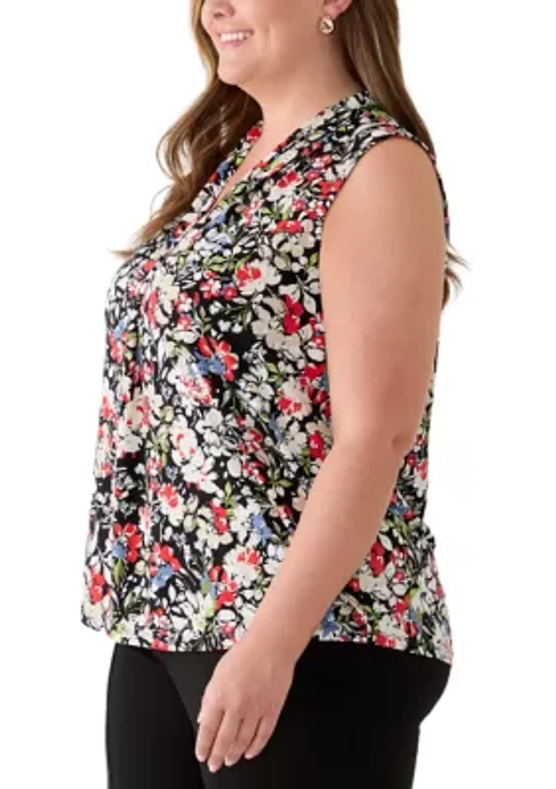 Plus Sleeveless Pleat Front Knit Top