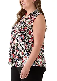 Plus Sleeveless Pleat Front Knit Top