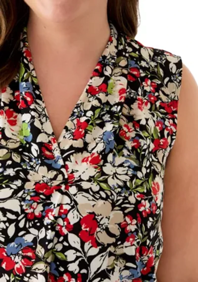 Plus Sleeveless Pleat Front Knit Top