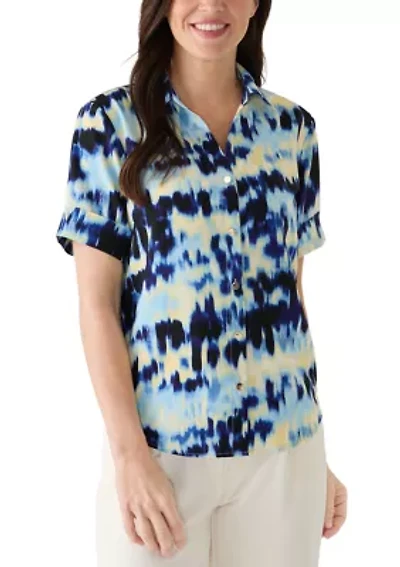 Women's Y-Neck Sleeveless Button Front Shirt