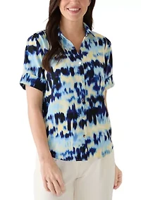 Women's Y-Neck Sleeveless Button Front Shirt