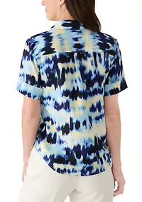 Women's Y-Neck Sleeveless Button Front Shirt