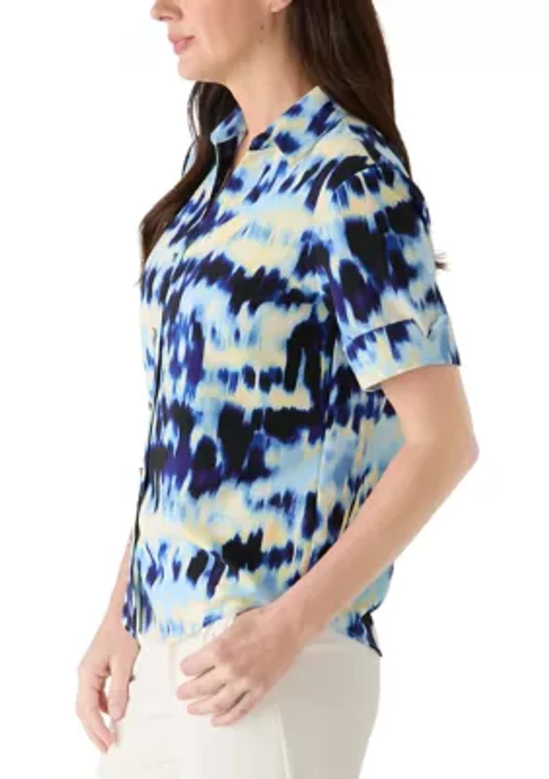Women's Y-Neck Sleeveless Button Front Shirt