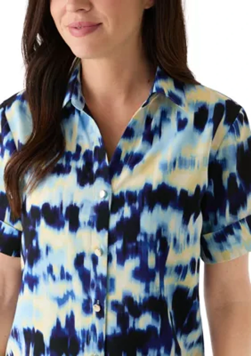 Women's Y-Neck Sleeveless Button Front Shirt