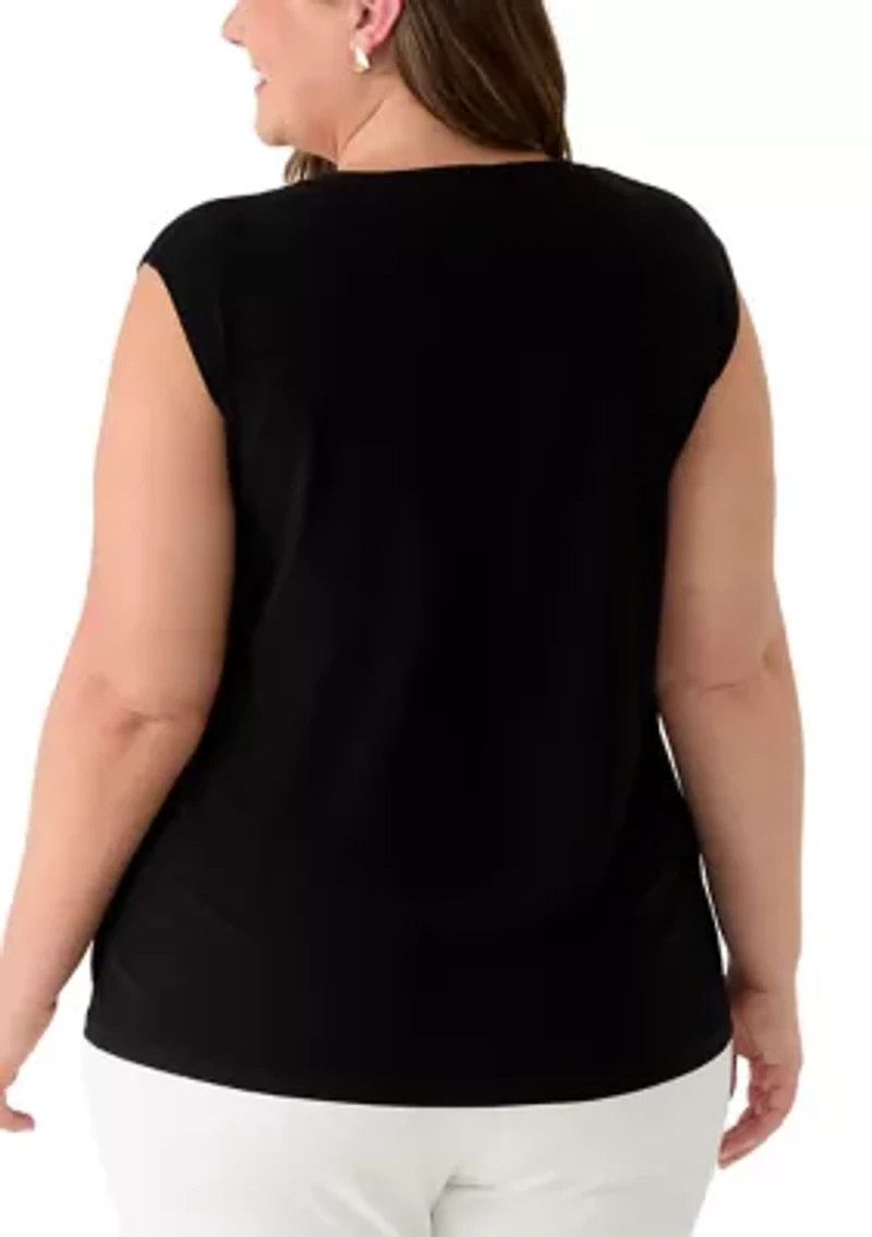 Plus Button Front V-Neck Knit Top