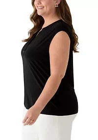 Plus Button Front V-Neck Knit Top