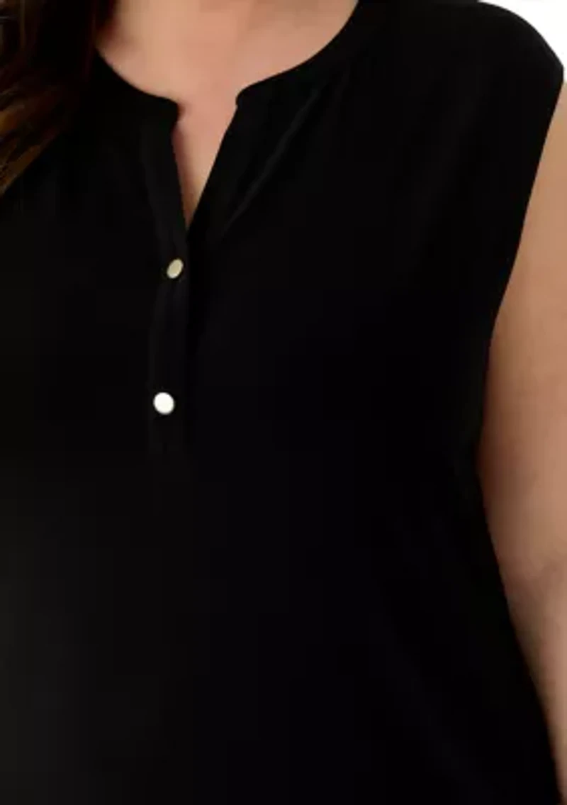 Plus Button Front V-Neck Knit Top