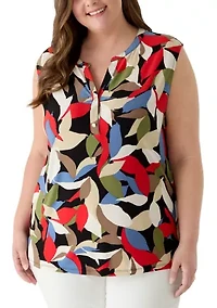 Plus Button Front Split Neck Top