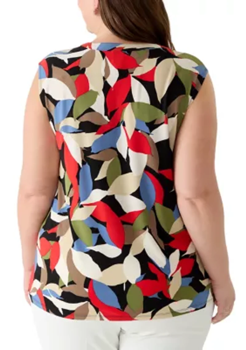 Plus Button Front Split Neck Top