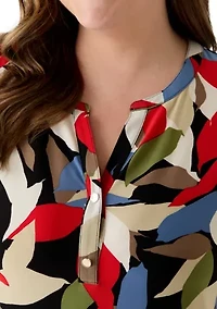Plus Button Front Split Neck Top