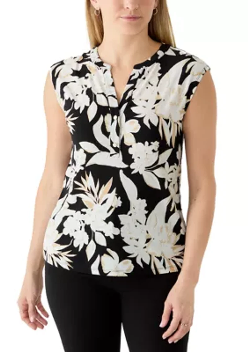 Women's Printed Short Sleeve 2 Button Dress