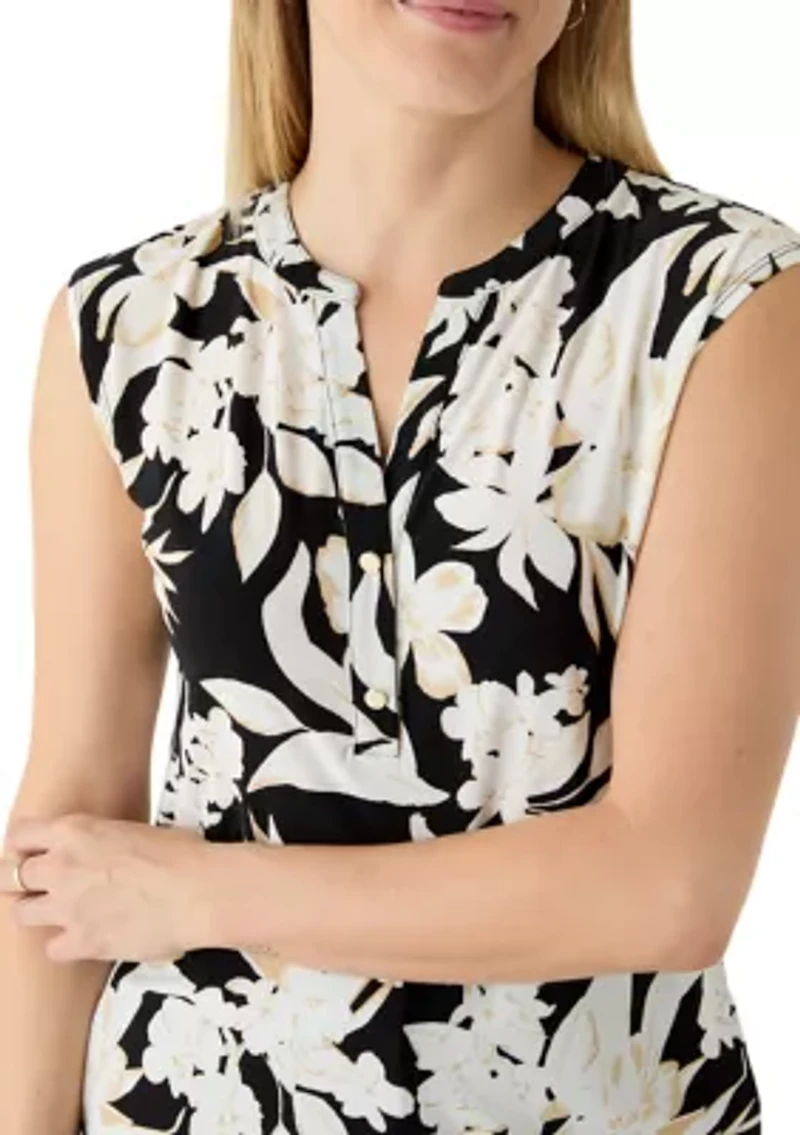 Women's Printed Short Sleeve 2 Button Dress