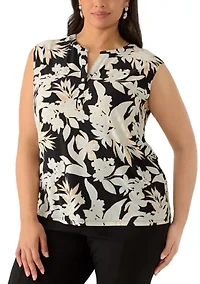 Plus Button Front V-Neck Knit Top