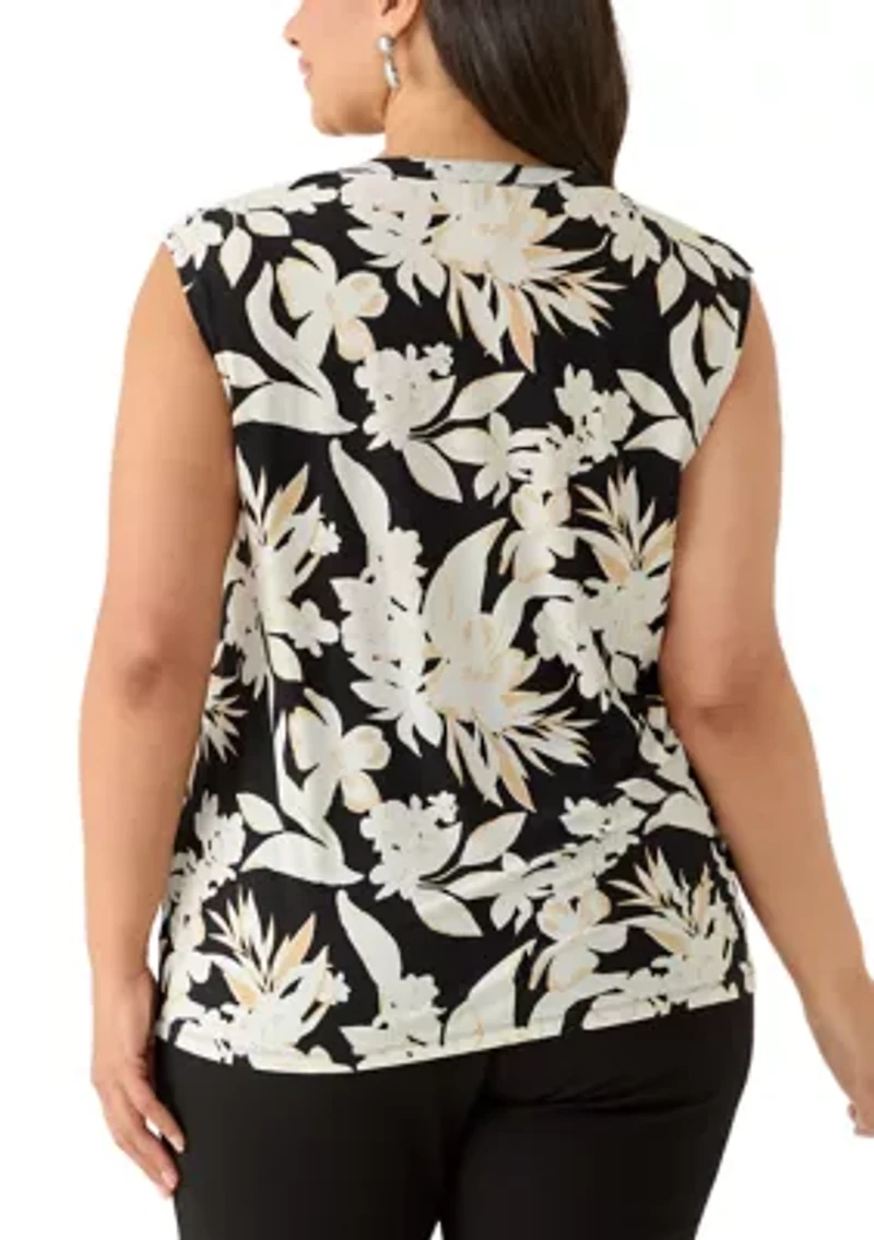 Plus Button Front V-Neck Knit Top