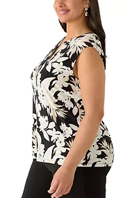 Plus Button Front V-Neck Knit Top
