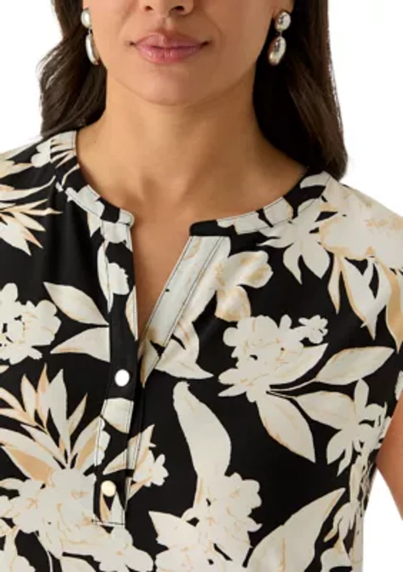 Plus Button Front V-Neck Knit Top