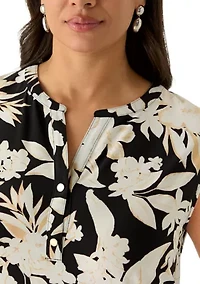 Plus Button Front V-Neck Knit Top