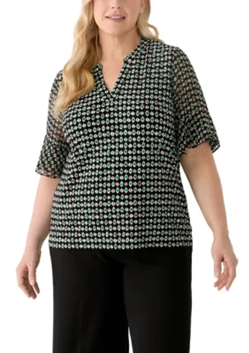 Plus Split Neck Ruffle Sleeve Top