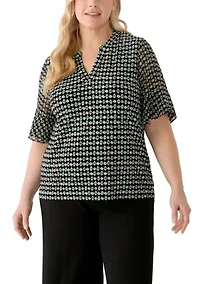 Plus Split Neck Ruffle Sleeve Top