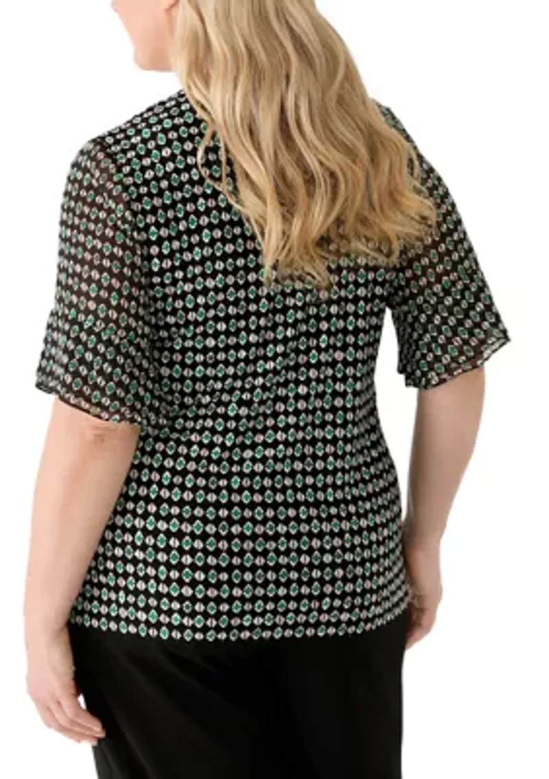 Plus Split Neck Ruffle Sleeve Top