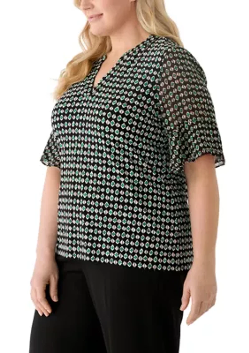 Plus Split Neck Ruffle Sleeve Top