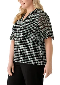 Plus Split Neck Ruffle Sleeve Top